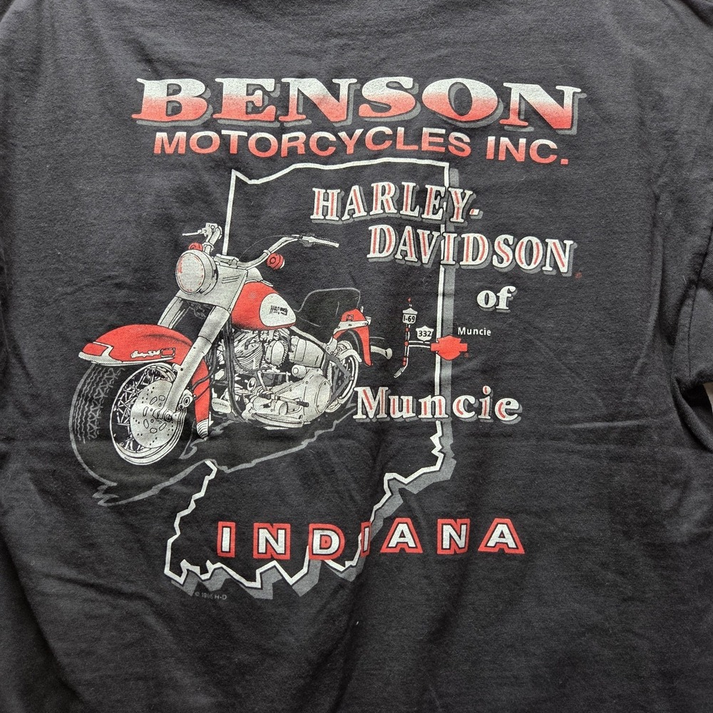 Vintage Harley-Davidson Shirt Mens Large Black Muncie Indiana Graphic Tee Bike - Picture 3 of 10